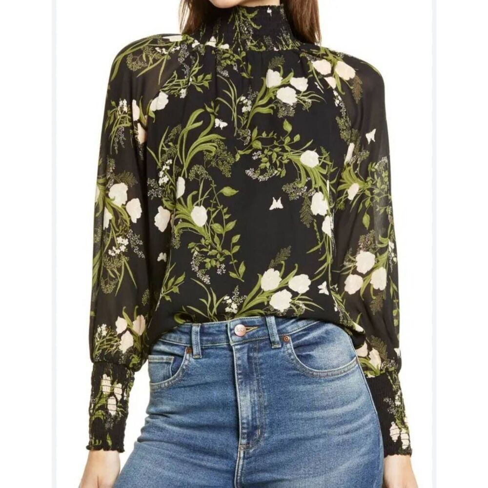 REFORMATION Francois Floral Turtleneck Top in Anastasia - Size Small